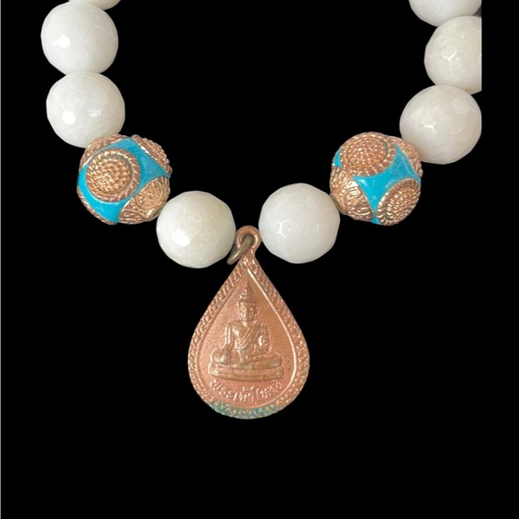 BRACELETS set of 2, turquoise white colored beads with cross & charm - Picture 3 of 7